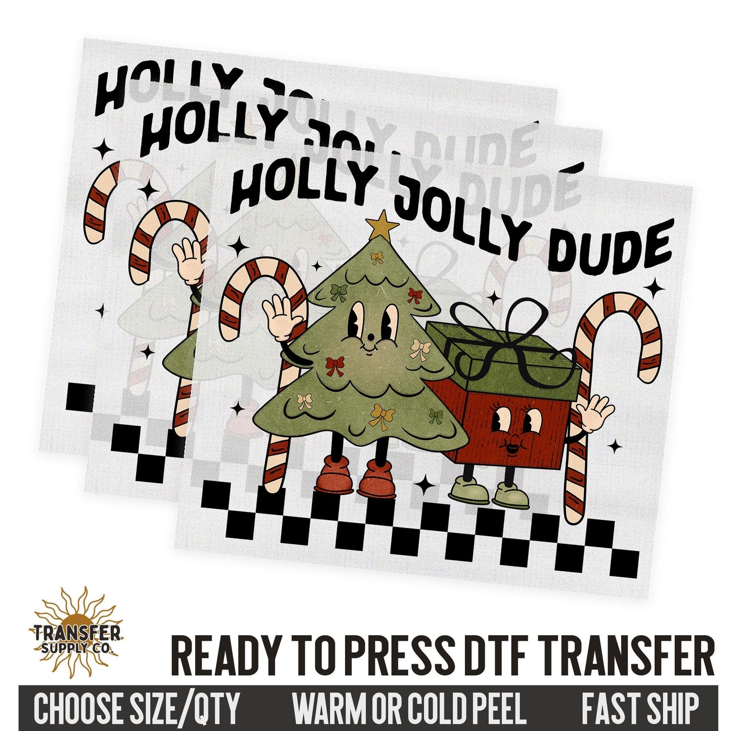 Holly Jolly Dude, Retro Style Christmas, Ready To Press DTF Transfers, Ready To Press DTF Film Transfer, DTF Transfer