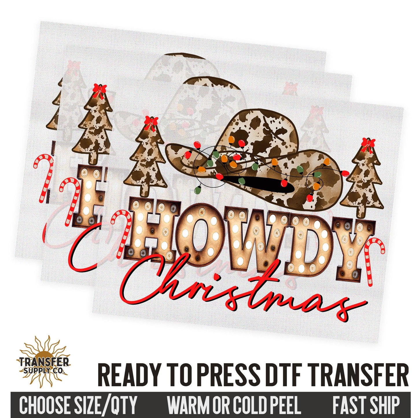 Howdy Christmas Cowboy Hat, Christmas Ready To Press DTF Transfers, Ready To Press DTF Film Transfer, DTF Transfer