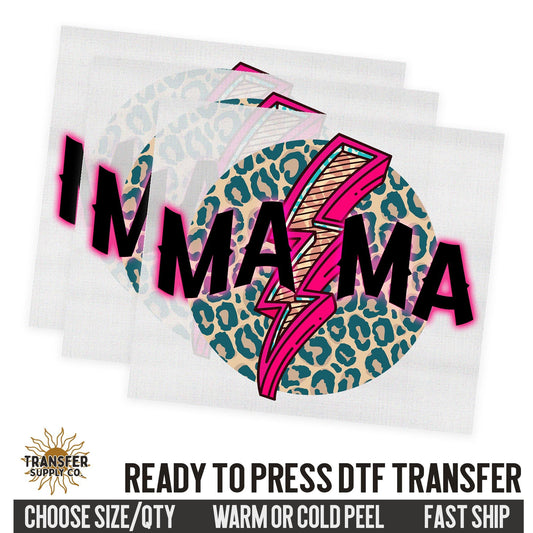 Mama Lightning Bolt Leopard, Retro Ready To Press DTF Transfer, Dtf Transfer Print, Printed Dtf Transfer, Transfer Ready To Press