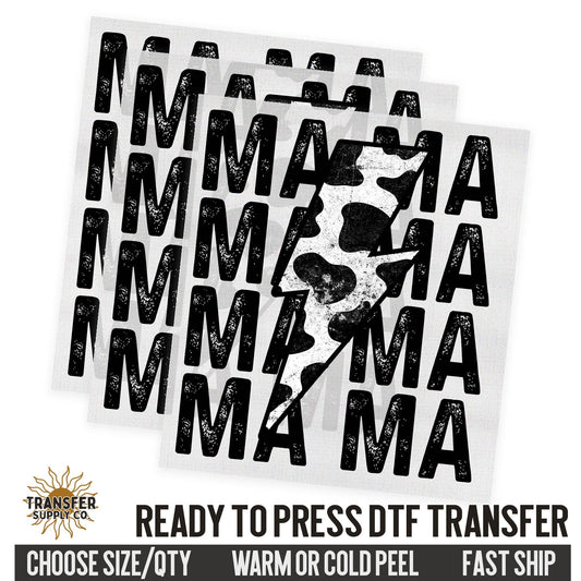 Mama Cow Print Lightning Bolt, Western Ready To Press DTF Transfer, Dtf Transfer Print, Printed Dtf Transfer, Dtf Film Transfer