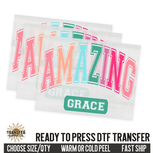 Amazing Grace Retro Style, Religious Ready To Press DTF Transfers, Ready To Press DTF Film Transfer, DTF Transfer