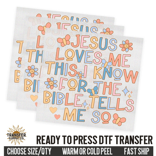 Jesus Loves Me, Retro Style Dtf Transfer, Religious Ready To Press DTF Transfers, Ready To Press DTF Film Transfer