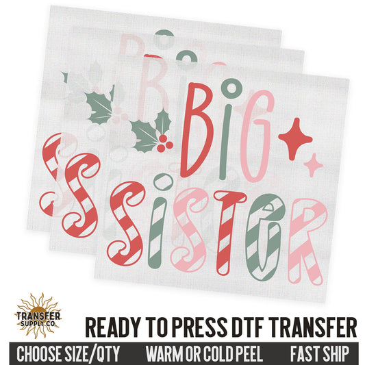 Big Sister, Sibling Christmas Dtf,  Western Christmas Ready To Press DTF Transfers, Ready To Press DTF Film Transfer, DTF Transfer