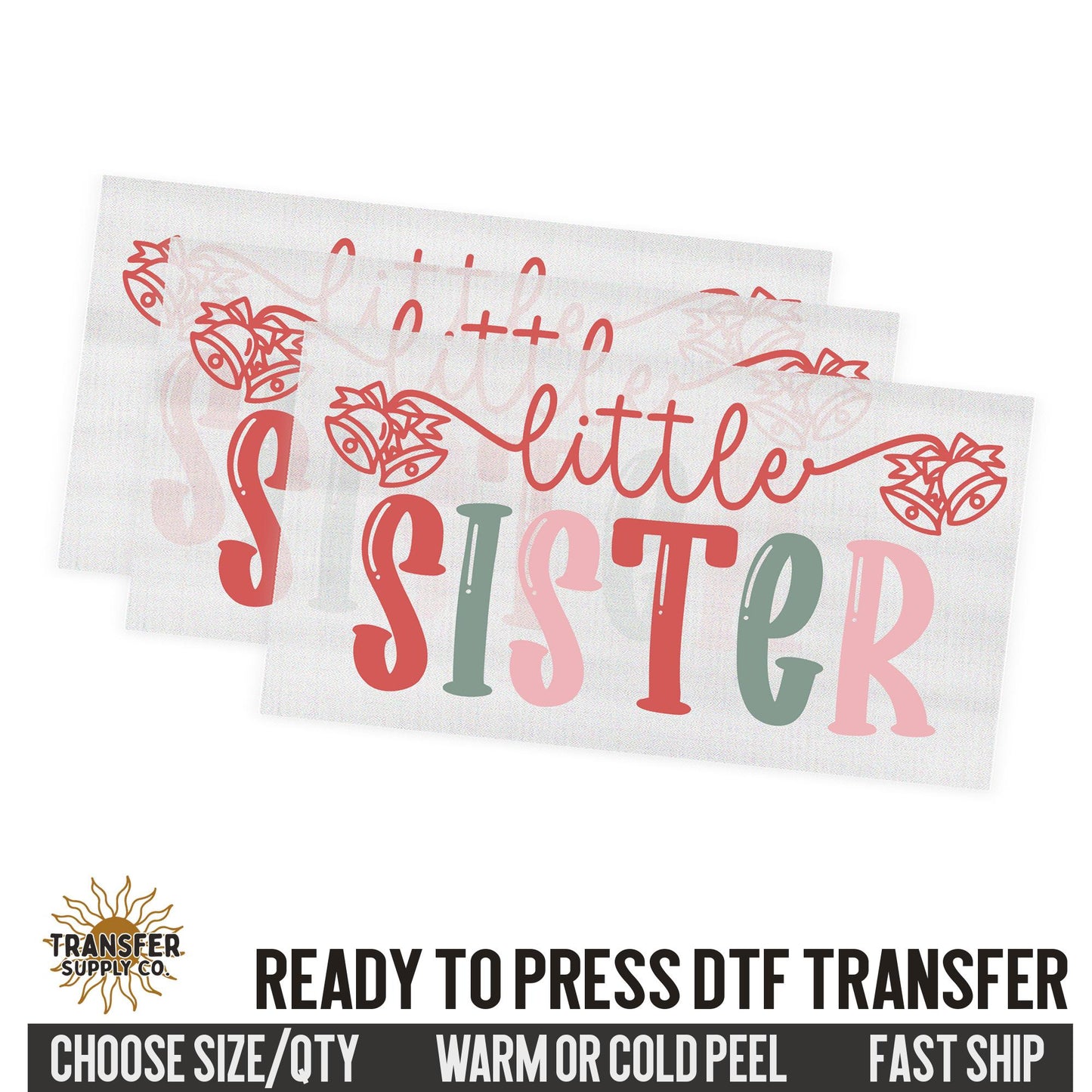 Little Sister, Sibling Christmas Dtf,  Western Christmas Ready To Press DTF Transfers, Ready To Press DTF Film Transfer, DTF Transfer