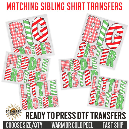 Sibling Matching Christmas Shirt Dtf Transfers,  Christmas Ready To Press DTF Transfers, Ready To Press DTF Film Transfer, DTF Transfer