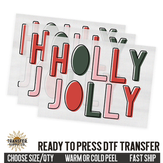 Holly Jolly Christmas Dtf Transfer,  Christmas Ready To Press DTF Transfers, Ready To Press DTF Film Transfer, DTF Transfer