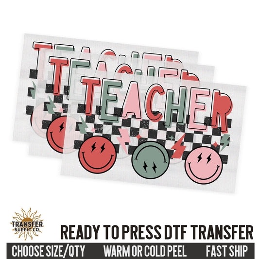 Teacher Checkered Ready To Press DTF Transfer, Dtf Transfer Print, Printed Dtf Transfer, Transfer Ready To Press