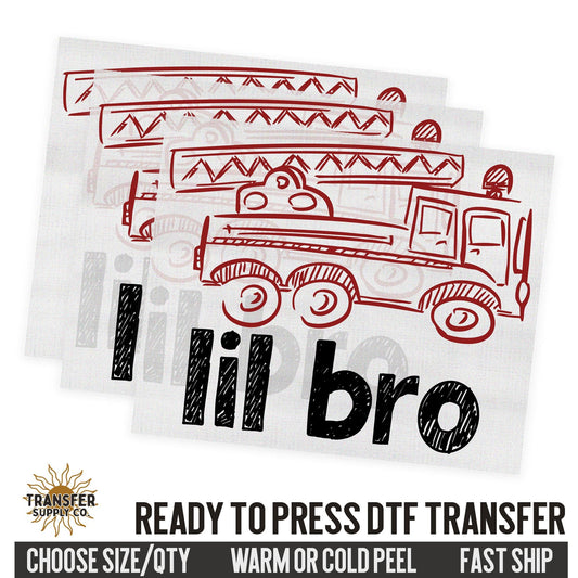 Lil Bro Fire Truck, Family Ready To Press DTF Transfer, Dtf Transfer Print, Printed Dtf Transfer, Transfer Ready To Press