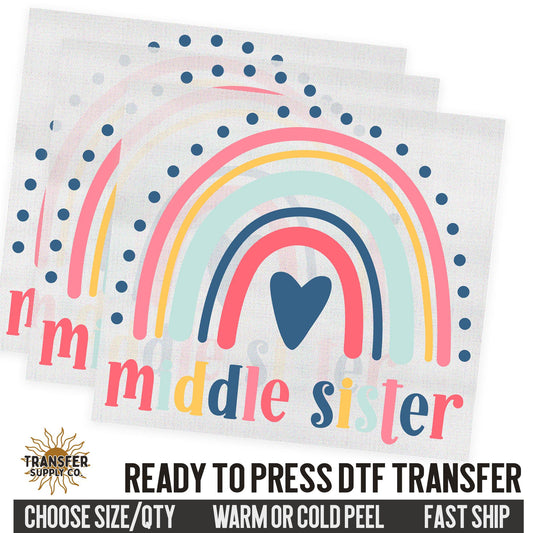 Middle Sister Sibling, Family Ready To Press DTF Transfer, Dtf Transfer Print, Printed Dtf Transfer, Transfer Ready To Press