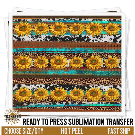 Western Sunflower Teal Sublimation Transfer | Sublimation Tumbler Wraps, Sublimation Tumbler Transfers, Ready to Press Sublimation Transfers