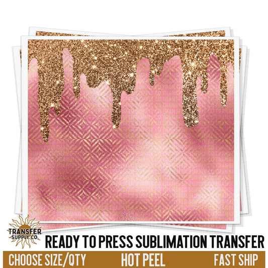 Pink Gold Drip Sublimation Tumbler Wrap | Sublimation Tumbler Wraps, Sublimation Tumbler Transfers, Ready to Press Sublimation Transfer