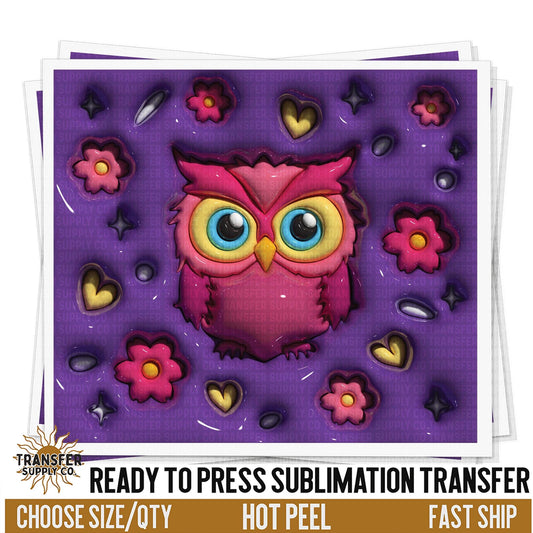 Owl 3D Puff Sublimation Transfer | Sublimation Tumbler Wraps, Sublimation Tumbler Transfers, Ready to Press Sublimation Transfer